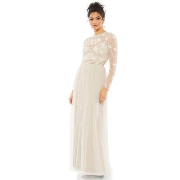 Mac Duggal A-line Heavenly Gown 9132 Illusions High Neck Flowy Size 16 NEW - Picture 1 of 11